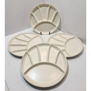 Vtg Retro Morton Pottery Ceramic Divided Party BBQ Plates Set of 4 Cream USA